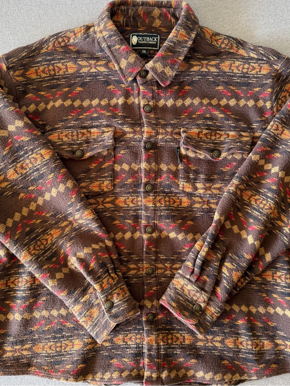 Outback Trading Company Men's Brown Patterned Shirt Jacket